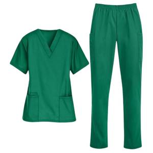 Tops <b>Scrubs</b> Uniforms Medical Hospital Nursing Workwear Set Breathable Cotton Blend V Neck Top Straight Pant Wholesale - Product Image 6