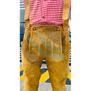Pantalones de cuero Lederhosen para hombre con tirantes y parche bordado en la rodilla, traje tradicional bávaro - Product Image 4