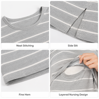 Robe de maternité et d'allaitement rayée à manches courtes, style midi, avec ouverture pour l'allaitement, vente en gros d'usine, OEM ODM