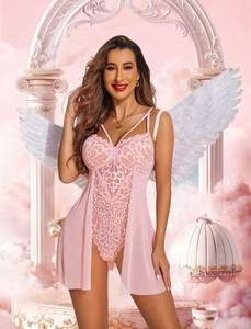 Body de lingerie en satin noir pour femme, à motif floral en dentelle, sans manches, col licou, style short sans bretelles, vêtement de nuit à taille élastique - Product Image 4