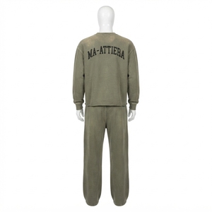 Conjunto Deportivo para Hombre, Sudadera Cuello Redondo Verde Oliva con Lavado Ácido, Pantalones Jogger, Ropa Casual de Calle, Traje de Dos Piezas - Product Image 4