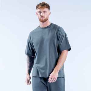 T-shirt gris à manches courtes et col rond pour homme, coupe classique, décontracté, en jersey tricoté uni, design simple - Product Image 1