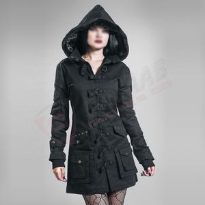 Algodón-gótico largo transpirable moda algodón gótico mujer abrigo de invierno chaqueta con capucha con múltiples bolsillos - Product Image 6