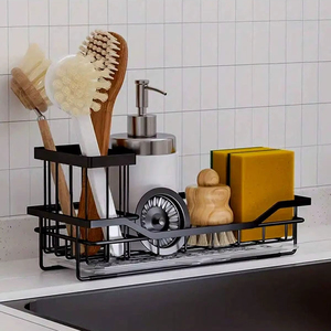 Organisateur d'évier de cuisine en fer avec trous de drainage pour un séchage rapide des éponges, des brosses et des accessoires de nettoyage - Product Image 1