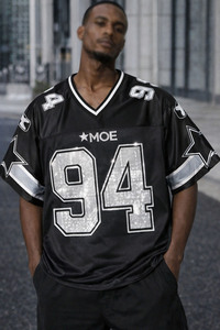 Custom Unisex American Football Jersey Streetwear Shiny Crystal Rhinestone Oversized Hip Hop Mesh Top Wholesale OEM - Product Image 3