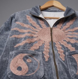 Handmade Gray <b>Velvet</b> Vintage Floral Cotton Liner Blouson <b>Jacket</b> Boho Full Sleeve Stand Collar Breathable <b>Women</b> Winter Coat - Product Image 3
