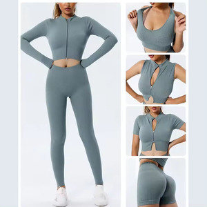 New Design Active Wear 5 Pieces Sports Bra Top , Leggings and <b>Yoga</b> <b>Jacket</b> Workout Sets for Women Sportswear Gym Fitness Set - Product Image 6