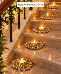 Support de bougie en ornement de perles et de gota, Décoration de table, Support Diya, Décoration de mariage, Décoration festive pour la maison, Décoration Pooja, Cadeau pour invités de mariage - Product Image 1