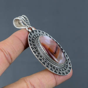 Plata de Ley 925 sólida, piedra preciosa natural, colgante de ágata de Montana rara, colgante de forma ovalada, regalo para boda - Product Image 5