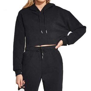 Vente en gros Tech Fleece recadrée Sweat épaissi Femmes Casual Solid Manches Longues Loose Fit Tops Pull Femme Sweats à capuche pour femme - Product Image 3