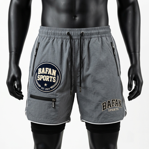 Premium 120 GSM polyester <b>windbreaker</b> shorts men grey lightweight training shorts zipper pocket embroidery logo Nylon Plain Dyed - Product Image 5