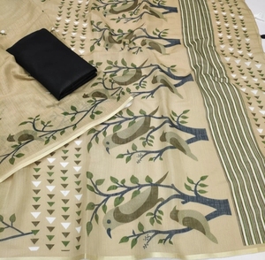 Traditional Checkered Colour <b>Block</b> Dharmavaram Cotton Silk Linen Saree for Party - Product Image 3