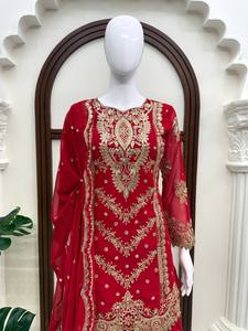 Radiant Faux Georgette Embroidered <b>Top</b> Front Back Work Sharara Festive Wedding Ethnic Apparel Collection Women Quick Dry All - Product Image 4