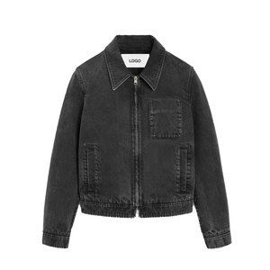 Chaqueta de mezclilla negra premium para hombre con cremallera, logotipo personalizado, ropa de trabajo, estilo urbano, corte holgado, ropa exterior informal, fabricante OEM, marca privada - Product Image 1