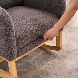 Sedia a dondolo LY 5104 grigio scuro con schienale alto e gambe in legno di gomma, 26.77D X 38.36W, per camera da letto e soggiorno - Product Image 5