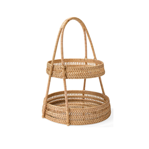 Bandeja de ratán de 2 niveles básica, bandeja decorativa con asa, perfecta para fiestas en casa, cumpleaños, inauguración de casas, de Vietnam - Product Image 6