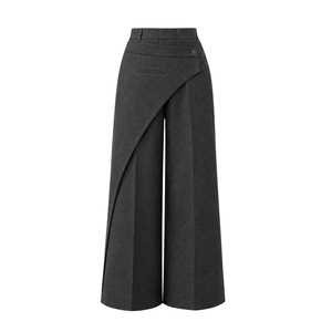 Pantalon décontracté taille haute gris à jambe droite avec fermeture éclair et bouton, teint uni, pour femme, automne, bureau, devant asymétrique LINDA - Product Image 5