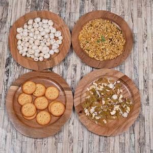 Ensemble de 4 assiettes rondes en bois d'acacia, idéales pour les centres de table, parfaites pour les réunions de famille et le service de salades - Product Image 6