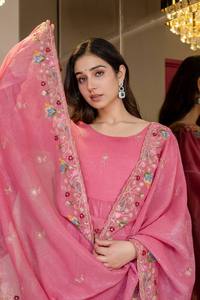 <b>Pink</b> Cotton Women's Traditional Floor-Length Ethnic <b>Dress</b> With Embroidery Loose Fit For <b>Wedding</b> India Pakistan Style - Product Image 4