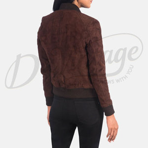 Women Chocolate Brown Genuine Suede <b>Leather</b> Bomber <b>Jacket</b> Slim Fit Premium Goat Suede Casual Winter Outerwear Fashionable Coat - Product Image 2