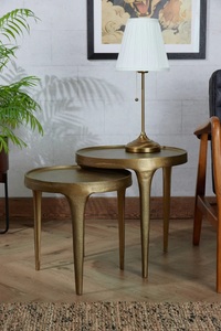 Modern Nesting Accent Tables Dual Tier Round Tops Sculpted Legs Space Saving Stackable Design Sturdy Build for Stylish Interiors - Product Image 4