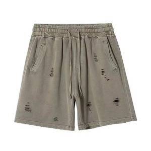 <b>Men</b> Gray Cotton Drawstring Shorts With Distressed Holes Regular Fit Knitted Swim <b>Trunk</b> Style - Product Image 4