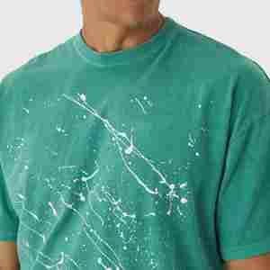 T-Shirt vert à imprimé éclaboussures de peinture pour hommes, Streetwear tendance, imprimé artistique blanc, haut décontracté à manches courtes en coton, nouvelle collection - Product Image 5