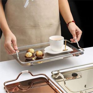 <b>Rectangle</b> Metal <b>Mirror</b> Tray with Handles Stainless Steel Food Dessert Serving Platter Heavy Duty Tea Tray for Kitchen Decor Tray - Product Image 1