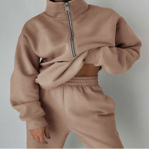 Conjunto Deportivo Casual para Mujer, Sudadera con Cierre de Media Cremallera y Pantalones de Color Sólido, Corte Holgado, Manga Larga, Transpirable, para Otoño - Product Image 2