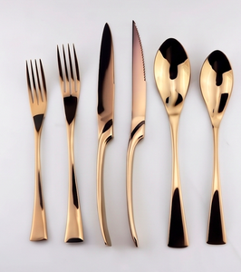 Juego de Cubiertos de Lujo Modernos en Oro, Acero Inoxidable con Acabado Espejo, Resistente al Óxido, Vajilla para Bodas, Juego de 6 Piezas - Product Image 1