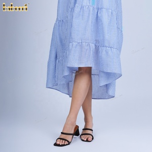 Vestido Seersucker Azul Marino para Mujer con Bordado - LD05, Tejido a Rayas Medias, Ecológico, Cintura Natural, Sin Mangas, Transpirable - Product Image 2