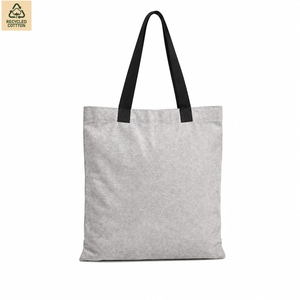 Sac fourre-tout en coton recyclé mélangé avec logo personnalisé, 220 GSM, gris, sac de shopping promotionnel, poignées noires, vente en gros, fabricant OEM ODM - Product Image 2