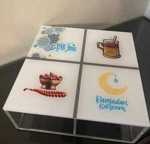 Caja de dulces y chocolate de acrílico transparente de gama alta con tapa de carcasa de incrustaciones de madera Caja de regalo exclusiva para Ramadan Kareem & Eid - Product Image 2