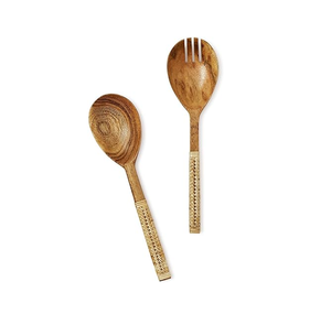 Cuillère et fourchette en bois avec manche imprimé émail, 2 pièces, articles de table de qualité supérieure à prix bas, ensemble de cuillères à salade en bois - Product Image 4