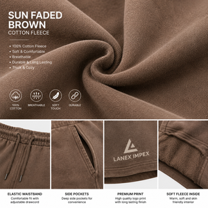 Shorts de survêtement en molleton de coton marron délavé pour homme, avec cordon de serrage élastique à la taille, décontractés pour la gym et le fitness, OEM ODM - Product Image 5