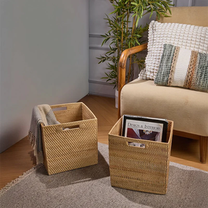 Natural Rattan Storage <b>Basket</b> Rectangle <b>Handles</b> Modern Eco-Friendly Handmade Durable Sundries Organization Indoor Outdoor Daily - Product Image 1