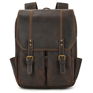 Men's Vintage <b>Leather</b> <b>Backpack</b> Large Capacity 16 Inch <b>Laptop</b> Business Travel <b>Backpack</b> Factory Direct - Product Image 1