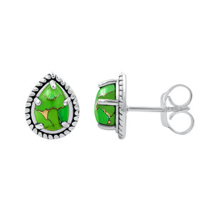 Boucles d'oreilles clous Gourik E318 pour femme, design antique Southwest 3, turquoise, argent sterling 925 oxydé, pierres multicolores - Product Image 1