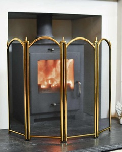 Cambridge Arch Metal Fireplace <b>Screen</b> Three Panel Folding Fine Mesh Spark Guard Freestanding Hearth <b>Protector</b> Black Finish - Product Image 6