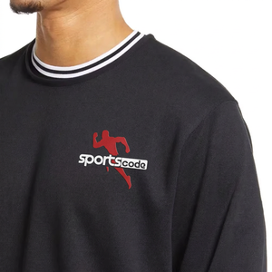 T-shirt Sportcode pour homme, noir, manches courtes, col rond, logo imprimé sur le devant, bordure contrastée, 100% coton, coupe classique, haut sportif - Product Image 4