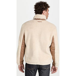 <b>Men's</b> Cream Color Block <b>Sherpa</b> <b>Jacket</b> Stand Collar Zipper Closure With <b>Sherpa</b> Lining Windproof Winter Casual Outerwear OEM - Product Image 2
