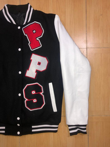 เสื้อแจ็คเก็ตเบสบอลแบบ Letterman สำหรับผู้ชาย ตัวเสื้อทำจากผ้าขนสัตว์ แขนเสื้อทำจากหนังแท้ สไตล์วิทยาลัย ปักโลโก้ - Product Image 6