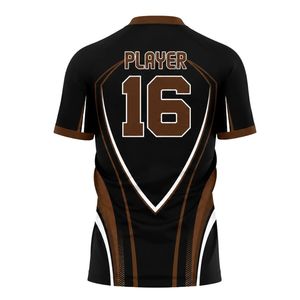 เสื้อฟุตบอลผ้าดีไซน์สปอร์ตสีดำและสีน้ำตาลพร้อมสไตล์ทันสมัยเหมาะสำหรับกีฬาทีมและสวมใส่ในวันแข่งขัน - Product Image 2