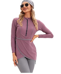 Women Modest Swimwear 3 Piece Solid Muslim Burkini Full Coverage <b>Swimsuit</b> Long Sleeve Pants Beachwear <b>UV</b> Protection Plus Front - Product Image 5