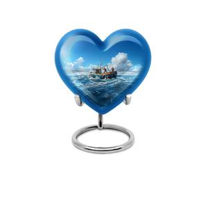 Urna Funeraria Decorativa en Forma de Corazón para Cenizas Humanas, Modelo Forest Heart Sunset, con Base, para Adultos, Venta al por Mayor - Product Image 4