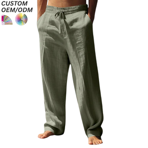 Pantalones Casuales de Verano para Hombre, Ligeros, Transpirables, de Cintura Media, de Ramio y Algodón, con Cierre de Cordón y Múltiples Bolsillos - Product Image 3