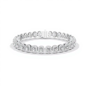 Pulsera Clásica con Diamante Radiante Cultivado en Laboratorio y Halo, Cierre Oculto, Oro Blanco Sólido de 18K, Bañado en Rodio, Ideal para Regalo y Fiestas - Product Image 1
