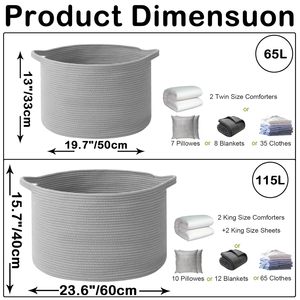 65L <b>Large</b> Woven Cotton Rope Nursery <b>Basket</b>, Laundry <b>Basket</b> Laundry Hamper with Handles,Blanket <b>Basket</b> Storage Bin - Product Image 4