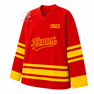 Maillot de hockey sur glace NSPDK Sorority, rouge et or, en maille polyester, anti-humidité, pour performance sportive d'équipe, vêtement de sport - Product Image 2