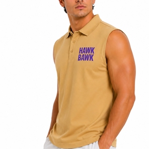 Polo sans manches pour hommes, col montant, haut décontracté, imprimé, tissu Oxford respirant, coupe régulière, tissu lisse - Product Image 3